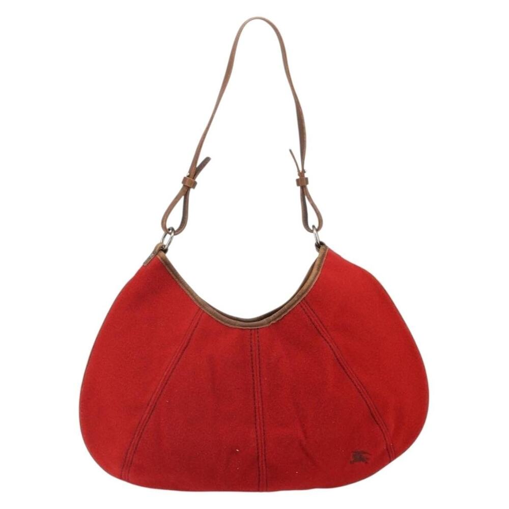 Burberry Felt Leather Blue Label Shoulder Bag Red